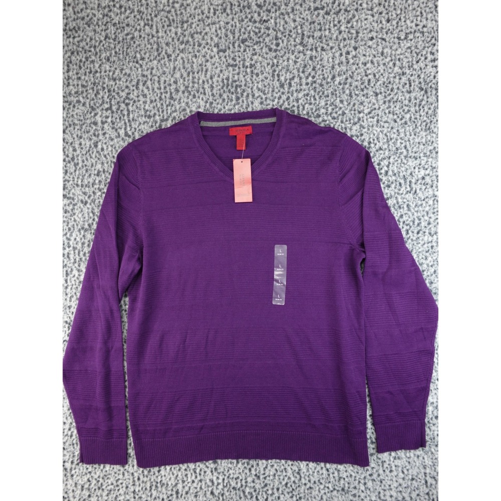 Alfani V-Neck Sweater Mens‎ Large Violet Dusk Purple Slim Fit Cotton Knit NWT
